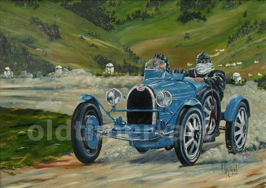 Bugatti 1935, olejomalba 70 x 50cm, odcizeno